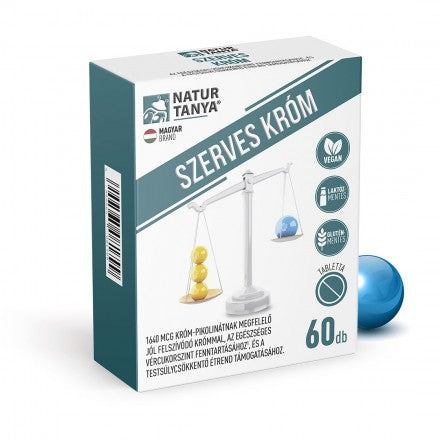 Natur Tanya® SZERVES KRÓM - Jól felszívódó króm, az egészséges vércukorszint fenntartásához és a testsúlycsökkentő étrend támogatásához 60db