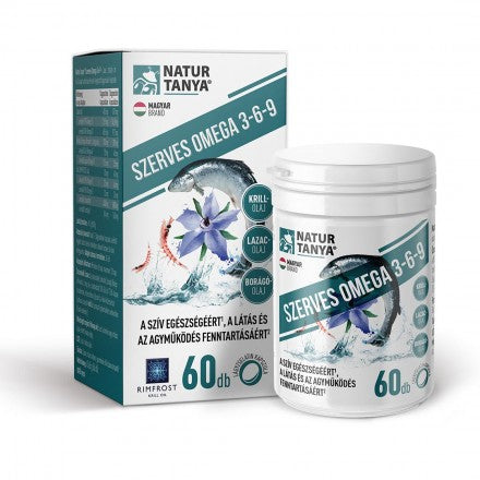 Natur Tanya® Szerves Omega 3-6-9 zsírsavak 3 féle természetes olajforrásból, standardizált lazac-, borágó- és krill olaj 60db