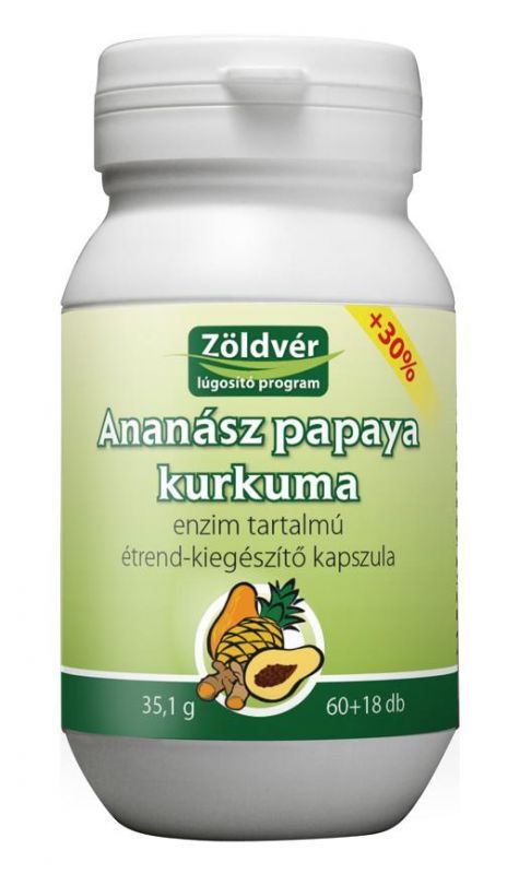 Zöldvér Ananász Papaya Kurkuma Kapszula 60+18db